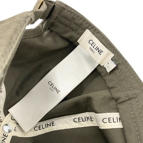 Celine Cap Hat Cotton Khaki White Gold Triomphe